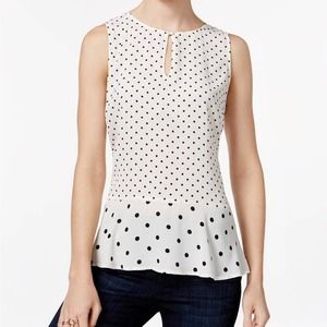 NWT Maison Jules Chiffon PolkaDot Keyhole Blouse M